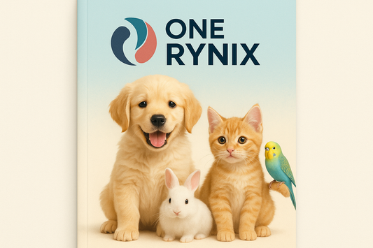ebook cover with one rynix logo and cute pet images